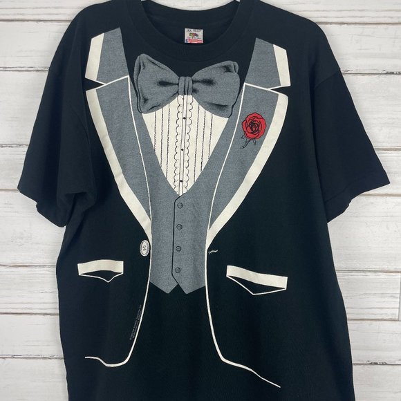 Vintage 1980 suit tee single stitch black size xl - Picture 1 of 5